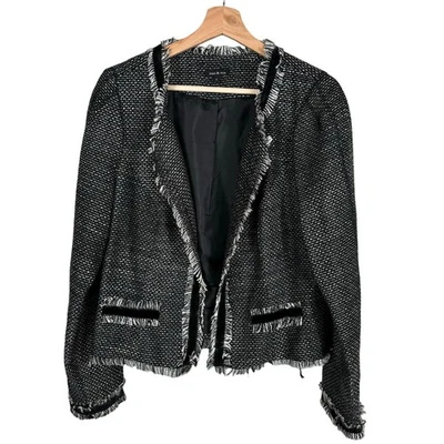 Chaqueta Suéter Max & Mia Para Mujer Grande Tweed Frente Abierto Extremo Andrajoso Oficina Foto 1 de 4