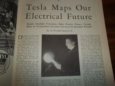APRIL 1930 NIKOLA TESLA, TESLA MAPS OUR ELECTRICAL FUTURE. SCIENCE & INVENTION - Image 1 of 4