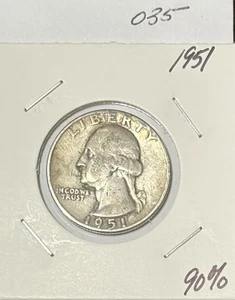 1951 90% Silver Washington Quarter -035 - Picture 1 of 2