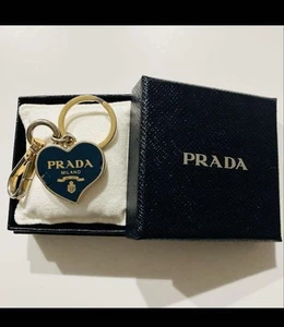 PRADA Authentic Keychain Key Ring Key Chain Bag Charm Heart Navy LadiesWith Box - Picture 1 of 5