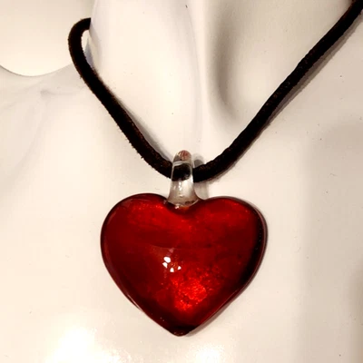 Large Red Merino Glass Crystal Heart Pendant Charm  Love Necklace Chunky 3D - Image 1 of 4