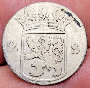WUCHTERNDER LÖWE - 1763 Niederlande Silber 2 Stuiver - HOLLAND - Bild 1 von 2