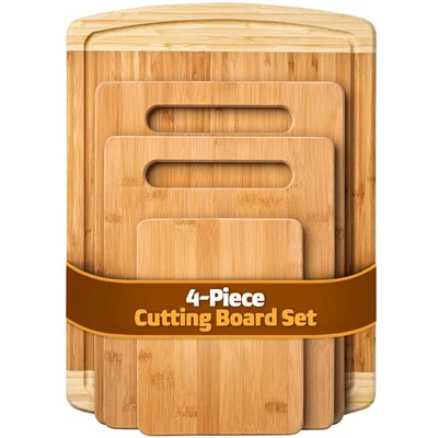 Bamboo Cutting Board Set of 4 - Kitchen Chopping Boards with Juice Groove - Image 1 of 4