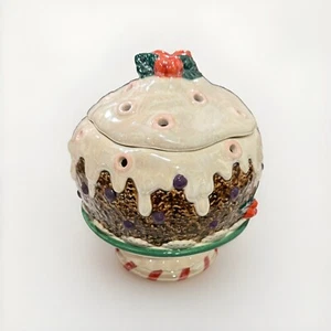 DEPARTMENT 56 Plum Pudding CAKE Holiday Potpourri Holder Lidded Dish Ceramic VTG - Picture 1 of 6