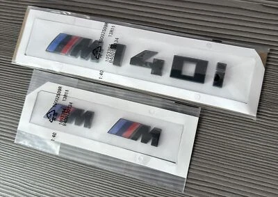 Gloss Black BMW M140i Badge With 2X Gloss Black M Wing Badges - Image 1 of 3