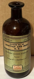 Vintage Eli Lilly & Co Elixir No. 92 Amber Brown Pint Pharmacy Apothecary Bottle - Picture 1 of 8