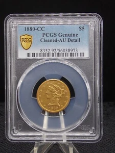 UNITED STATES 1880-CC CARSON CITY $5 LIBERTY GOLD COIN SLABBED PCGS AU DETAILS - Picture 1 of 2
