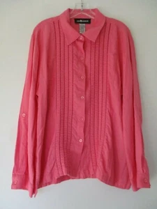 Linen Sag Harbor Women's Size XL Long Sleeve Solid Pink Button Front Blouse Top - Picture 1 of 12