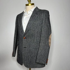 Vintage Custom Tweed Herren 38 S Wolle Grau Sport Mantel Blazer 2-Knopf Fischgrät Ellenbogen - Bild 1 von 9