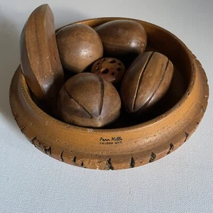 Vintage Penn Hills Pocono Mts Wooden Fruit and Bowl 7 Piece Set 9” Wide - Picture 1 of 6