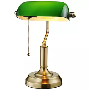Traditional Antique Style Banker's Lamp, Antique Desk Lamps with Glass Shade - Picture 1 of 15
