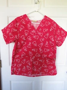 Tafford Womens Scrub Top Medical Shirt Workwear S/S Red Snowman V-Neck Cotton - Picture 1 of 7