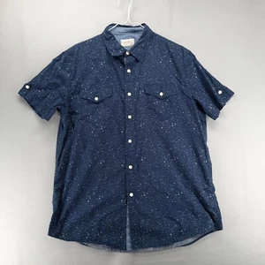 Jachs Shirt Mens L Blue with Stars Short Sleeve Pockets Cotton Button Up - Picture 1 of 9