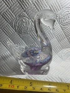 Vintage John Deacons Perthshire Glass Millefiori Pink Blue Swan Paperweight - Picture 1 of 24