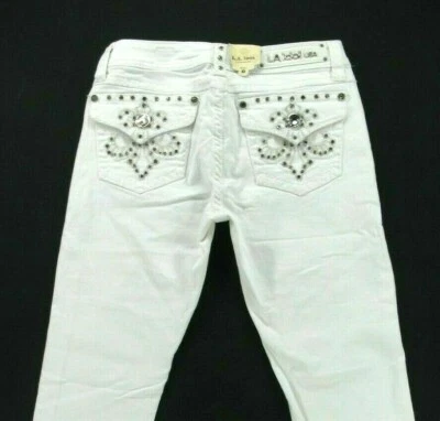 L A IDOL  Skinny White Jeweled Women's Jeans  size 9 (31) inseam 31 - Image 1 of 4