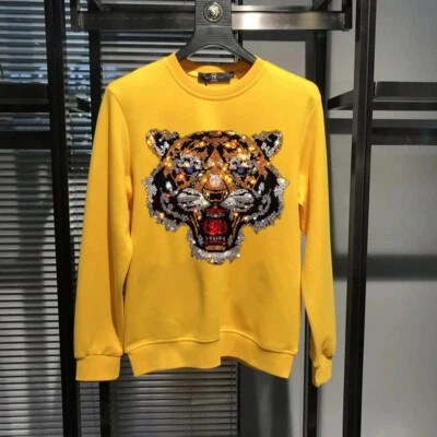 Nueva Moda Tigre Estrás Invierno Cálido Sudadera con Capucha Hombres Lujo Sudadera Pullover Foto 1 de 4