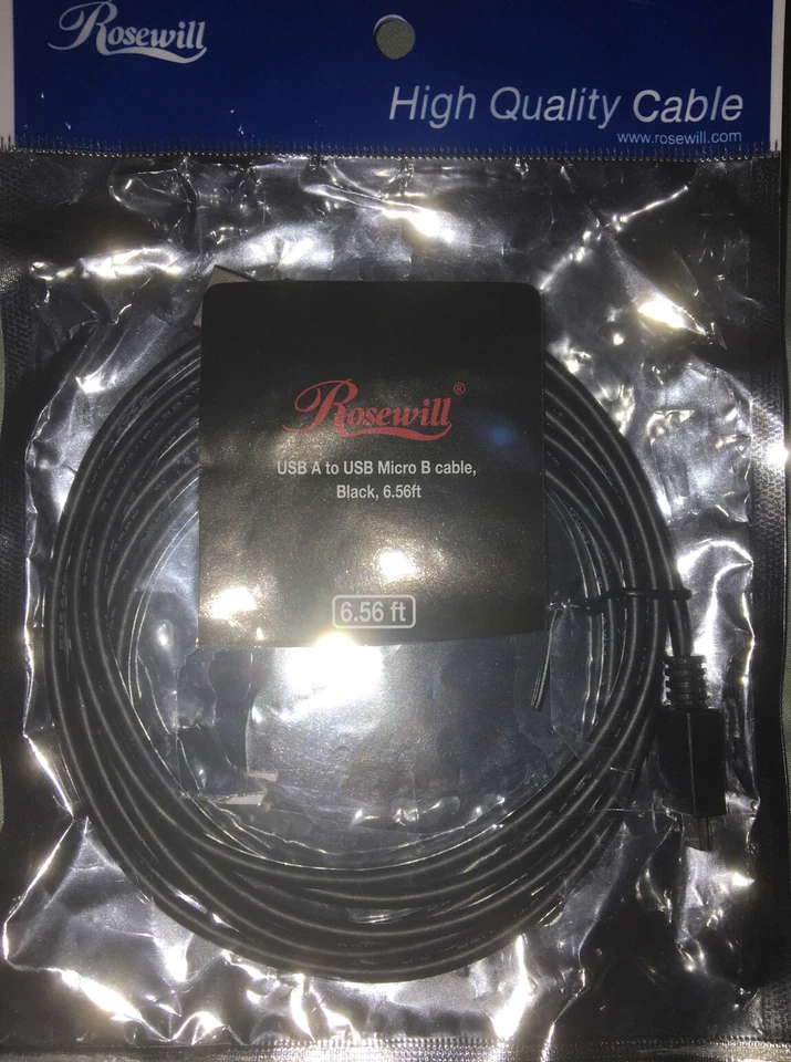 NEW Rosewill 6.5-Foot USB 2.0 A Male to Micro USB B, 5-Pin, (RC-6-USB-AM-MB-BK) - Image 1 of 2