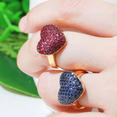 Romantic Rose Red CZ Stone Love Heart Adjustable Promise Ring Engagement Jewelry - Image 1 of 4