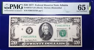 1977 $20 Federal Reserve Note Fr-2072-F Atlanta PMG65 Gem EPQ - Picture 1 of 4