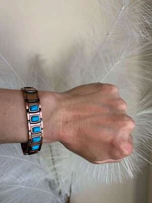 Turquoise Copper Magnetic Bracelet Restore Balance Energy Power Perfect Gift Men - Image 1 of 4