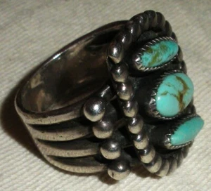 VINTAGE NAVAJO STOPER DESIGN TURKUSOWY SREBRNY PIERŚCIONEK ROZMIAR 8 vafo - Zdjęcie 1 z 13