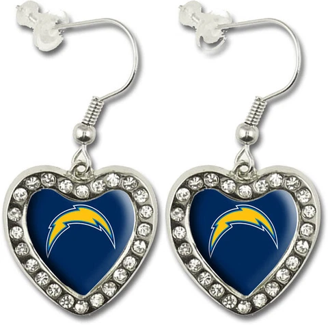 San Diego Chargers Crystal Heart Earrings NFL New Cover