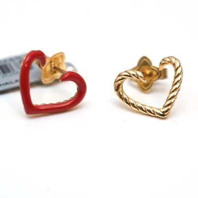 DAVID YURMAN New Ladies Cable Heart Earrings in 18K Yellow Gold and Red Enamel - Image 1 of 4