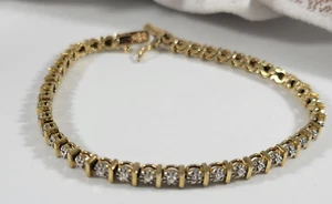 Vintage Bracelet Sterling Silver 925 Tennis Style Signed R Weighs 6  Gr Gold tn - Picture 1 of 9
