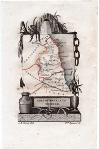 1823 A. M. Perrot Antique Map, Northumberland, Durham, England - Picture 1 of 1