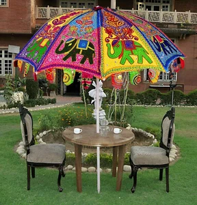 Indian Handmade Garden Umbrella Sun Shade Embroidered Vintage Multicolor Paasol  - Picture 1 of 5