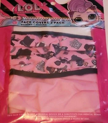 NEW Kid's L,O,L 2 pack face cover washable reusable face masks COLOR PINK - Image 1 of 4