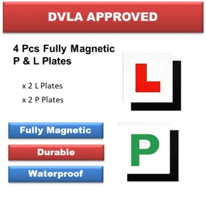 4 x FULL SIZE MAGNETIC 'L' & 'P' PLATES - EASY APPLICATION & REMOVAL - Picture 1 of 8