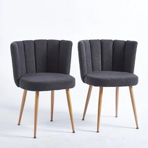 Modern Gray Dining Chair Set of 2 - Iron Tube Legs, Short-Hair Cushions - Picture 1 of 12