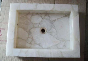 "White Quartz Stone Sink – Luxury Handmade Basin for Kitchen or Bathroom Vanity - Picture 1 of 4