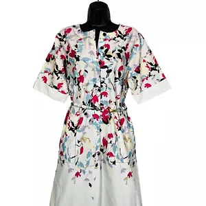 Abito Camicia Donna Karan NY Floreale Mod Stampa Manica Corta Cintura Midi - S - Foto 1 di 12