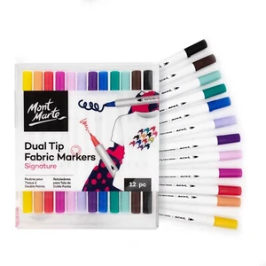 Textilmarker 12 Farben Set , Dual-Tip, Textilstifte, Stoffmalstifte Textilfarben - Bild 1 von 9
