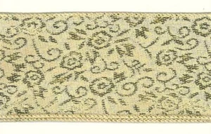 Gold Swirling Flowers on Ivory Satin Wide Wired Ribbon 50 yards NEW sparkle vine - Picture 1 of 1