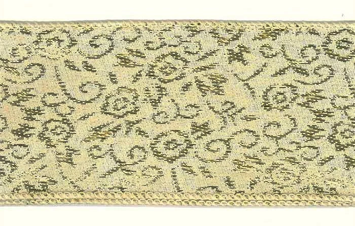 Gold Swirling Flowers on Ivory Satin Wide Wired Ribbon 50 yards NEW sparkle vine - Image 1 of 1
