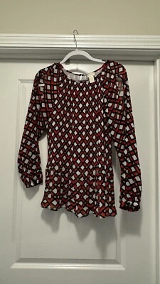 Chicos Womens Open Top Long Sleeve Small Red Black Round Neck Pullover - Image 1 of 4