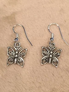 Pretty New Tibetan Silver Butterfly Charm Dangle Drop Earrings - Picture 1 of 3