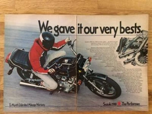 RARE 1981 Suzuki GS-1100E Motorcycle 2 pg Print-Ad-Great Art - Picture 1 of 1