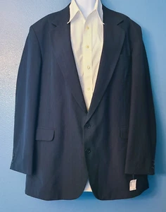 Haggar Clothing Co Navy Pinstripe Blazer Sport Coat Mens 46S Short Wool Lined - Picture 1 of 11
