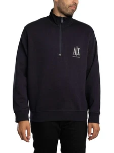 Armani Exchange Men's Chest Logo 1/4 Zip Sweatshirt, Blue - Picture 1 of 5