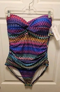 Anne Cole Multi Color Stretch Bandeau One Piece Swimsuit 14 NWT 💟 - Picture 1 of 3