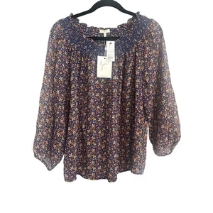 Joie Azzedine Seidenbluse Damen M Saphirblau Blumen Langarm Oberteil - Bild 1 von 4