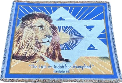 New Scripture Throw Blanket Lion Judah Woven Tapestry Cotton Jewish Star David - Image 1 of 4