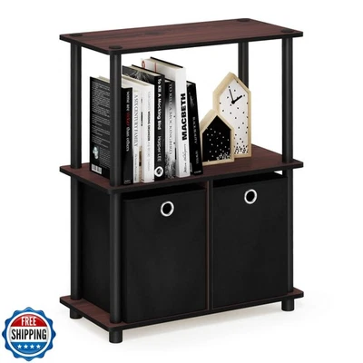 Furinno Go зеленая 3-уровневая многоцелевая полка для хранения с контейнерами, темно-вишневая/бла - Изображение 1 из 4