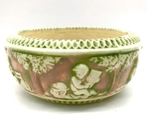 Roseville Donatello 1916 Vintage Art Pottery Cherub Relief Ceramic Bowl 6” ASIS - Picture 1 of 9