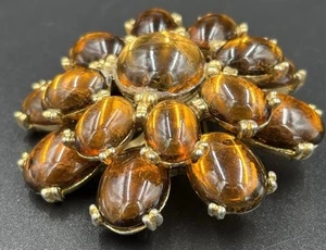 Huge Vintage Glass Brooch Tiger Eye Look 1950s Bold Statement Jewelry - Bild 1 von 11
