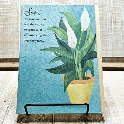 Tarjeta de felicitación de diseñador para hijo planta azul brillo ornamentado Foto 1 de 4